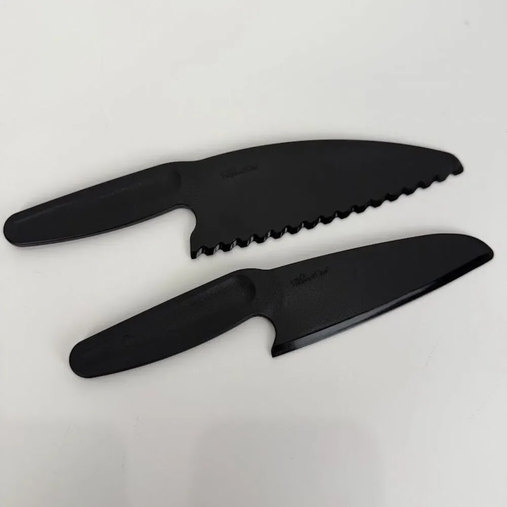 Two Pampered Chef Black Nylon Knives-Serrated (1119) and Straight (1169)-Retired